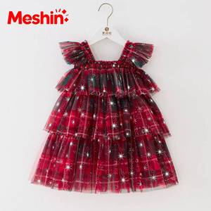 Baby Girl Breathable Tulle Flying Sleeve <b>Christmas</b> Star Cake Festive Spaghetti Strap Princess Tutu <b>Toddler</b> <b>Dress</b> 12 Month - Product Image 3