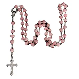 Vendita calda crocifisso amore rosa cuore rosario collana reliquie cattoliche cristo croce ciondolo preghiera perline collana rosario