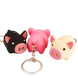 판촉 선물 만화 동물 3D LED 열쇠 고리 작은 새끼 돼지 LED 손전등 플라스틱 열쇠 고리