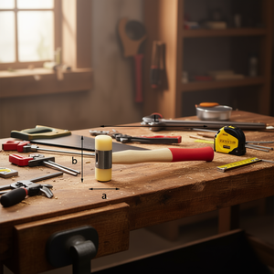 Martillo de goma con mango de madera y agarre rojo, 376 mm de longitud, para trabajos de carpintería y montaje - Product Image 3