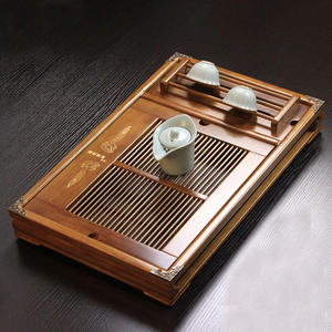 Bandeja de Té de Madera Maciza Reutilizable Estilo Chino, Mesa de Té de Madera con Tapete de Bambú - Product Image 2