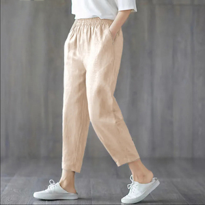 Pantaloni da Donna Taglia Grande M-4XL, Nuovi Pantaloni Primaverili ed Estivi in Tinta Unita, Stile Casual e Comodo Simile al Cotone e al <span class=keywords><strong>Lino</strong></span> - Product Image 5