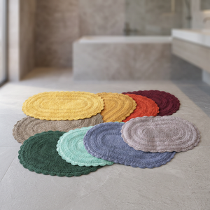 Tapis de bain ovale en coton tufté multicolore de luxe, épaisseur moyenne, séchage rapide, doux, absorbant, lavable, pour la maison et l'hôtel, fabriqué en Inde - Product Image 2
