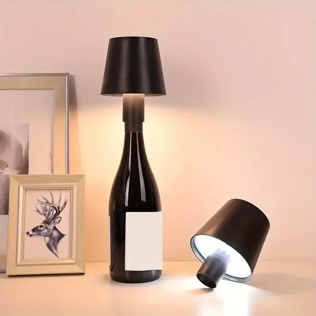 Led Restaurant Wine Bottle Table Lamp Touch Control Wireless Modern Portable Cordless Rechargeable Flexible 3 Color Dimmable Bar