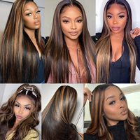 P1B/30 Mèches de cheveux humains vierges bruts vietnamiens lisses, couleur Ombré Blond Miel avec reflets, avec closure en dentelle
