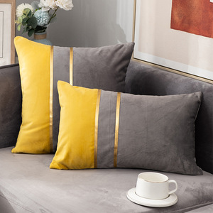 Ensemble de 2 coussins décoratifs Aodu en velours, coussins lombaires carrés gris crème or pour canapé, vente en gros d'usine - Product Image 2