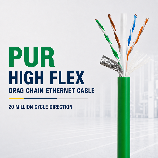 PUR Industrial High Flex Drag Chain Ethernet Cable CAT5E CAT6 CAT6A CAT7 24/26AWG Bare Copper Shielded PE Insulation