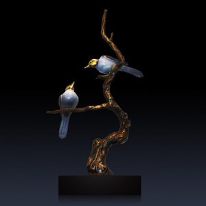 Brass Bird Sculpture On Tree Branch Golden Bronze Handmade Home Office Decor Gift HX9529 - Product Image 4