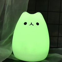 Lampe de chevet portable LED blanc chaud souple pour enfants, 7 couleurs, tactile, rechargeable, en silicone sans BPA, design chat