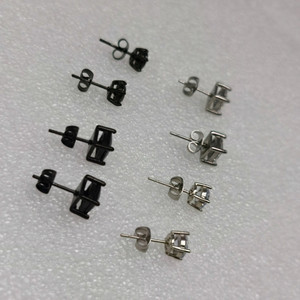 PVD Plated <b>Black</b> and Steel 316L Stainless Steel Zircon <b>Earrings</b> Featuring square and Round Faceted Zircon Designs - Product Image 3