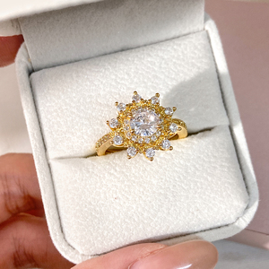 Vintage Sun Style <b>Statement</b> <b>Ring</b> Sparkling Sunburst Round CZ Halo <b>Ring</b> Luxury Wedding Proposal <b>Ring</b> Ladies Gift Bulk - Product Image 4