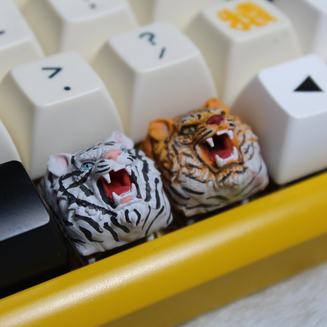 Tiger Head Ukiyoe Style White 3D Print Handmade Painted Tiger Artisan Keycap