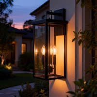 Applique murale LED moderne et minimaliste en acier inoxydable noir avec verre, style classique à 3 ampoules bougie, pour jardin et patio