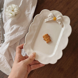 Plato de pastel de bistec de porcelana Irregular arco estilo coreano blanco rústico boda fiesta restaurante vajilla de cerámica - Product Image 3