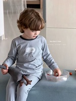 Conjunto de Ropa para Dormir Unisex para Niños, 95.5% Algodón, 4.5% Elastano, Otoño Invierno, Color Sólido, Manga Larga, Pijamas Disponibles