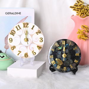 <b>Hand</b> Made Natural Crystal Crafts Gemstones Labradorite <b>Clocks</b> Wooden Support Crystal <b>Clock</b> Pendulums for Home Decor - Product Image 2