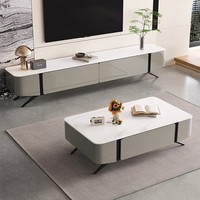Ensemble table basse et meuble TV en pierre frittée de luxe léger, style moderne minimaliste, armoire murale pour salon et usage hospitalier