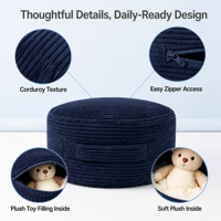 Fauteuil pouf en velours côtelé OEM personnalisé avec rangement pour animaux en peluche, pour filles et garçons, siège rond lavable pour enfants