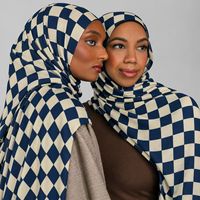 Hijab en modal personnalisé à imprimé pois et carreaux, avec étiquettes cousues sur mesure, respirant, pour femmes musulmanes