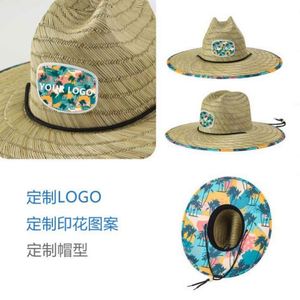Custom Logo Brand Beach Surf Cap Men's Lifeguard <b>Straw</b> <b>Hat</b> Floral Print Summer Protection <b>Straw</b> <b>Hat</b> With Underbrim Print - Product Image 5