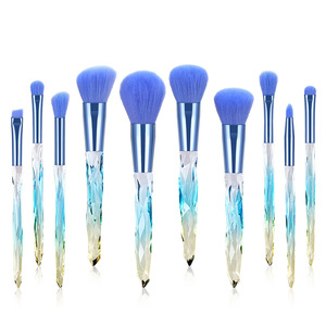 Venta al por mayor 10PCs Nylon Hair Make Up Brush Sets Transparent Glitter Bling Crystal Mango Maquillaje - Product Image 6