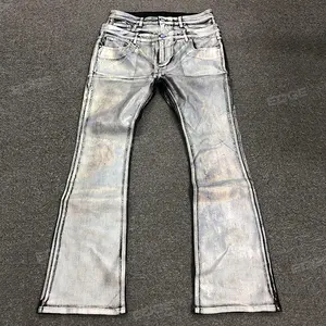 EDGE DENIM Fabricants de jeans personnalisés Baggy wax de détresse Jeans skinny flair noirs pour hommes Pantalons jeans en denim pour hommes