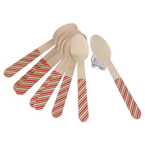 Utensili usa e getta di alta qualità all'ingrosso cucchiaio di legno logo personalizzato cucchiaio da gelato in stile natalizio in legno