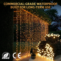 Dış Mekan LED Perde Işıkları 1x3m 300 LED IP44 Su Geçirmez H03RN-F Kauçuk Kablo Sıcak Beyaz Şelale Asılı Düğün Bahçe Cephesi