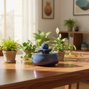 <span class=keywords><strong>Fontaine</strong></span> d'eau de table en céramique calcinée <span class=keywords><strong>bleu</strong></span> indigo, artisanat moderne et exquis, pour la décoration intérieure/extérieure de la maison et du jardin - Product Image 4
