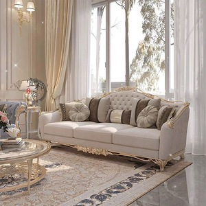 Divano in <span class=keywords><strong>Legno</strong></span> <span class=keywords><strong>Massello</strong></span> di Lusso Stile Corte Francese per <span class=keywords><strong>Soggiorno</strong></span>, Set di Tavolino da Caffè e Tavolini Laterali Intagliati di Alta Gamma in Stile Neoclassico - Product Image 5
