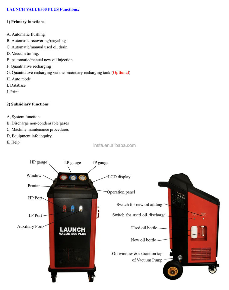 Launch R134 Ac Machine Launch Value-500 PLUS - Efficient Auto Car Refrigerant Recovery