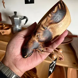 Camping Outdoors Handmade Natural Wood Finland Kuksa Bardak Mug Animal Coffee Tea Milk Wooden Kuksa Cup Wood