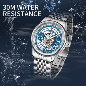 Montre mécanique Mark Fairwhale pour homme, heure mondiale, 24 fuseaux <span class=keywords><strong>horaires</strong></span>, cadran squelette, acier inoxydable, lumineuse, montre sport à bracelet FW-6062 - Product Image 4