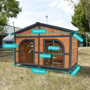 Perreras para perros de doble habitación Casa para perros de madera grande para exteriores con techo a prueba de lluvia, placa parasol - Product Image 3