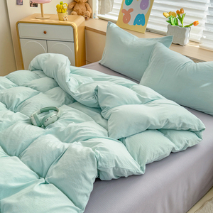 Juego de 3 piezas de funda nórdica de algodón jacquard coreano bicolor sólido 2026, ropa de <span class=keywords><strong>cama</strong></span> nórdica de algodón cepillado lavado - Product Image 2