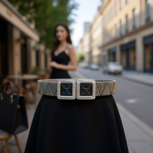 Ceinture en métal de 5 cm de large à double boucle, ceinture élastique en PP pour femme, accessoire de mode - Product Image 2