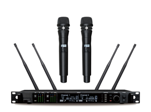 Mikrofon Karaoke Nirkabel Profesional Digital True Diversity UHF Dual 2 Saluran AD4D dengan KSM8 untuk Pertunjukan, Warna Perak Metalik - Product Image 4