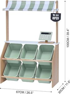 Stand de marché agricole en bois pour enfants avec <span class=keywords><strong>caisse</strong></span> <span class=keywords><strong>enregistreuse</strong></span> factice et 6 bacs de rangement en plastique vert - Product Image 5