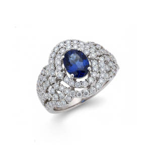 Bague de cocktail en or 18 carats pour femme, saphir et diamants pavés, motif floral, alliance de luxe - Product Image 1