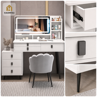 Ensemble de coiffeuse de chambre moderne HarmTai avec miroir LED, plateau en marbre, armoire en MDF et chaise en velours inclus