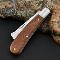 Couteau de greffage pliant avec manche en bois de rose, outil de jardinage, de camping et d'extérieur en acier inoxydable pour la taille et la bouturage