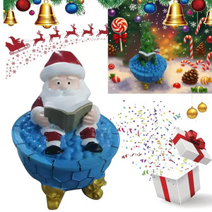 Decoración Navideña de Baño de Burbujas de Santa Claus, Azul con Pies Dorados, Diseño de Santa Leyendo un Libro, para Decoración Festiva del Hogar - Product Image 3