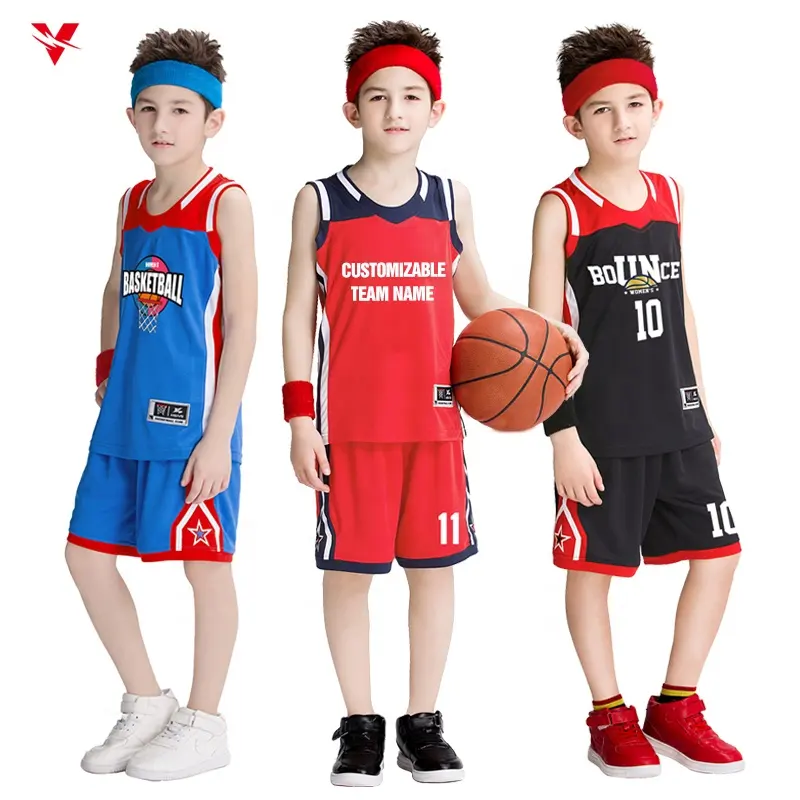 Maglia da basket per bambini uniforme da basket per bambini traspirante personalizzata abiti da allenamento per la scuola primaria Set camicia da basket per ragazzi