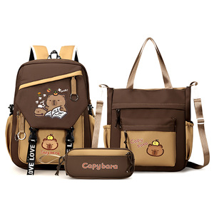 Nouvel ensemble de sacs à dos Capibara 3 pièces/ensemble, sac à dos pour enfants avec sac bandoulière, trousse à crayons, sac d'école pour enfants Capybaras - Product Image 4