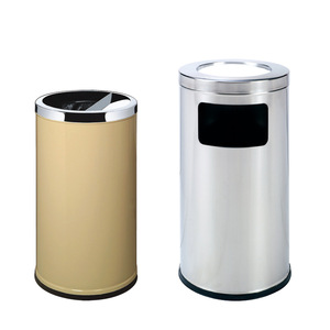 Cubo de Basura de Acero Inoxidable con Tapa Abatible, Cilíndrico, para Interiores y Exteriores, Pintado en Negro, Acero Pulido con Arena Plateada, Tamaño Grande - Product Image 2