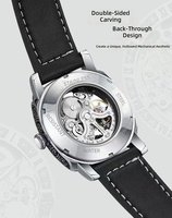 Jam Tangan Pria Logam Dial Berukir Vintage Mekanis Otomatis Penuh Model Openwork Dua Sisi Baru 42mm 30M Tali Kulit