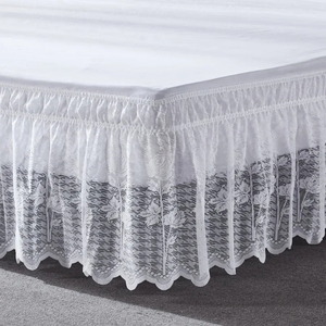 Jupe de lit de qualité supérieure 100 % microfibre 300 fils/cm² imperméable, écologique, style classique, plis élastiques, dentelle, logo personnalisé - Product Image 2