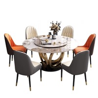 Table à manger ronde en marbre de style moderne de luxe ensemble de chaises 4 6 places en acier inoxydable pierre frittée design de meubles en or