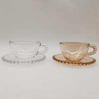 Perles de style simple design teinté couleurs unies tasse à thé en verre contact sans danger pour les aliments 7oz verre à café turc tasse à boire ensemble de soucoupe