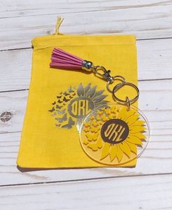 <span class=keywords><strong>Porte</strong></span>-<span class=keywords><strong>clés</strong></span> personnalisé en vinyle vierge de grande taille, disque transparent en acrylique, pompon tournesol - Product Image 4